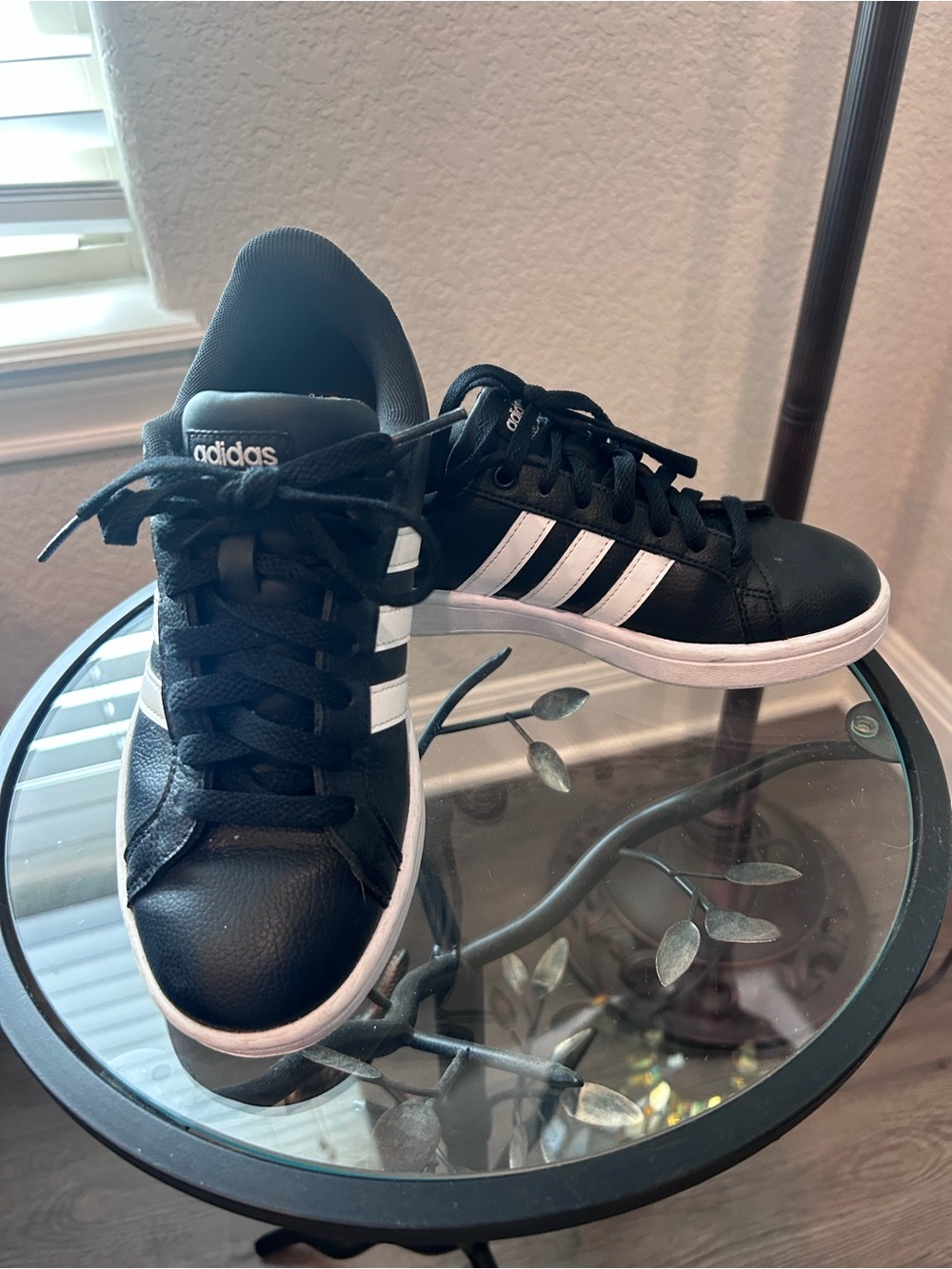 WOMENS adidas Black with White Stripes Low-Top Sneakers